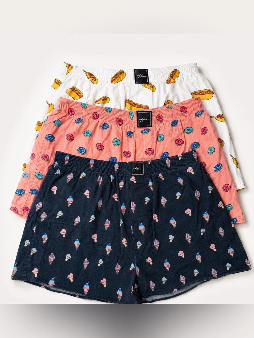 Hollister Men’s Small Boxer Shorts 3 Pack Novelty Food Donut Hot Dog Ice Cream